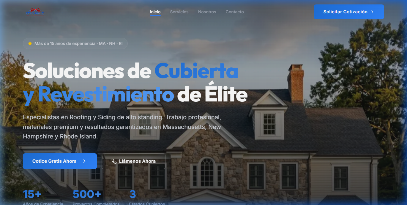 Landing Page Premium para Empresa de Roofing en EE.UU. — Desarrollo web por RPG Tech Solutions Ecuador